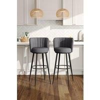 2 Pcs Premium Grey Linen Upholstered Bar Stool