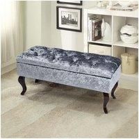 Grey Ice Velvet Button Tufted Upholstered Storage Ottoman Bench