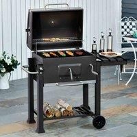 Livingandhome Charcoal BBQ Grill w/ Portable Trolley Black