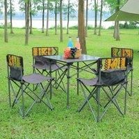 Livingandhome 5pc Folding Camping Table/Chairs Set - Black