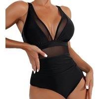 Women'S V-Neck Mesh Contrast Swimsuit In 4 Sizes & 6 Colours - White