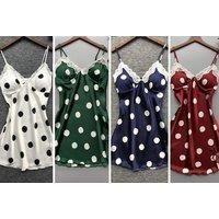 Polka Dot Nightdress With Lace Trim - 4 Colours! - Black