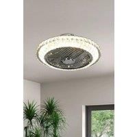 Round Crystal Flush Mount LED Ceiling Fan Light