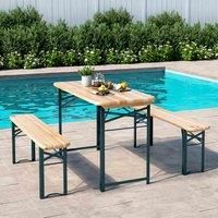 Livingandhome Outdoor Foldable Wooden Table and Bench Set - 3 Pieces