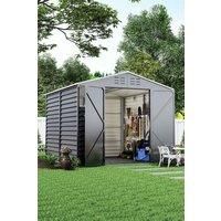 Charcoal Steel Tool Storage Shed with Front Windows and Ventilation