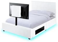 AVA Upholstered Leather TV Bed Frame Storage LED Lights 3ft 4ft 4ft6 5ft WHITE