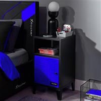 X-Rocker Mesh-Tek Bedside Table Cabinet, Metal Nightstand Storage Locker Unit Side End Table with 1 Shelf and 1 Cupboard Door - Black & Blue