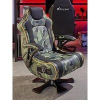 X-Rocker Covert Ops Gaming Chair, 2.1 Multi-Stereo Sound Console Gaming Seat with Bluetooth Speakers, Subwoofer and Vibration Faux Leather Folding for Mobile, Switch, PS5, XBOX - Camo Green/Black