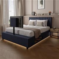 XR Living Maisie Fabric TV Bed Double Navy Blue, Blue