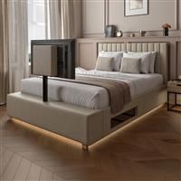 XR Living Maisie Fabric TV Bed King Size Natural Stone, Cream