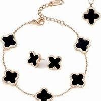 Clover Design Necklace, Bracelet & Earring Set - 4 Colours - White