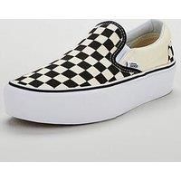 Womens Vans Classic Slipon Platform Check Trainers Black/White (PF1) RRP £54.99