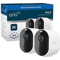 Arlo Pro5 Wireless Home Outdoor Security Camera, 2 Cam, CCTV, 8-Month Battery, Colour Night Vision, 2K, 2 Way Audio, Built-in Siren, No Hub Needed, 30-Day Free Trial of Arlo Secure Plan, White