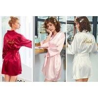 Faux Silk Bride And Bridesmaids Robe Bundle Set - Black