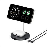 MagSafe Charger Compatible, Anker MagGo 2-in-1 Wireless Charging Station, Qi2 Certified 15W Wireless Stand, Apple Watch Charger for iPhone 15/14 Series, AirPods (5 ft USB-C to USB-C Cable Included)