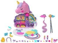 Polly Pocket Rainbow Unicorn Salon Playset 2 Micro Dolls, Styling Head