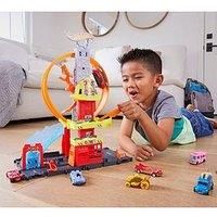 £Hot Wheels City with 1 Toy Car, Kid-Powered Elevator, Water-Like Ramp, Track-Play Features, Connects to Other Sets, Fire Station with Super Loop££