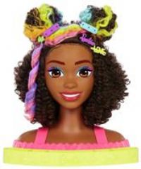 Barbie Doll Deluxe Styling Head with Color Reveal Accessories and Curly Brown Neon Rainbow Hair, Doll Head for Hair Styling, HMD79