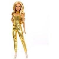 Barbie Fashionistas Doll #222, Petite Body Type with Blonde Wavy Hair, Golden Jumpsuit & Accessories, 65th Anniversary Collectible Fashion Doll, HRH19