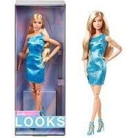 Barbie Looks Doll, Collectible No. 23 with Ash Blonde Hair and Modern Y2K Fashion, Metallic Blue One-Shoulder Dress with Strappy Heels, HRM15