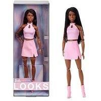 Barbie Looks Doll, Collectible No. 21 with Black Braids and Modern Y2K Fashion, Pink Halter Top and Faux-Leather Skirt with Ankle Boots, HRM13