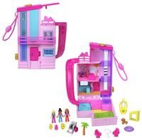 Polly Pocket Barbie Dreamhouse Compact, Dollhouse Playset with 3 Micro Dolls, 1 Puppy, 11 Accessories, Elevator & Pool, HWP11