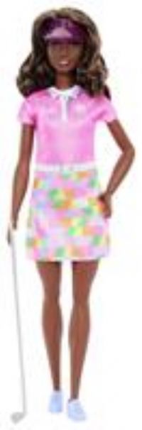 Barbie Golfer Brunette Fashion Doll in Removable Pink Polo Dress Golf Uniform, Includes Visor & Golf Club Accessories, JCR69