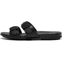 Fitflop Women/'s Gracie Rubber-Buckle Two-BAR Leather Slides Flat Sandal, All Black, 5 UK