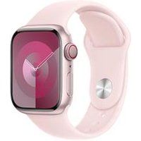 Apple Watch Series 9 [GPS + Cellular 45mm] Smartwatch with Pink Aluminum Case with Light Pink Sport Band S/M. Fitness Tracker, Blood Oxygen & ECG Apps, Always-On Retina Display, Water Resistant