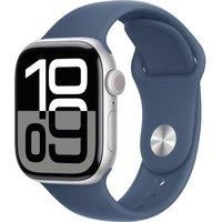 Apple Watch Series 10 GPS 42 mm Smartwatch with Silver Aluminium Case with Denim Sport Band - S/M. Fitness Tracker, ECG App, Always-On Retina Display, Water Resistant