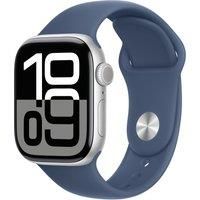 Apple Watch Series 10 GPS + Cellular 42mm Silver Aluminium Case with Denim Sport Band - M/L