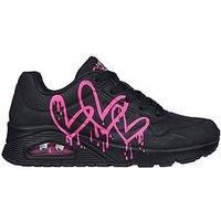 Skechers Women/'s UNO Dripping in Love Sneaker, Black with Pink Printed Duraleather/Black M, 3 UK