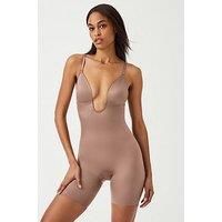 Spanx Suit Your Fancy Plunge Low Back Mid Thigh Bodysuit - CafÉ Au Lait