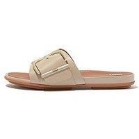 FitFlop Women/'s Gracie Maxi-Buckle Leather Slides Wedge Sandal, Stone Beige, 3 UK