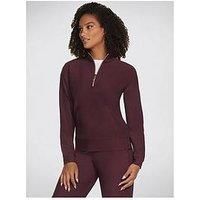 Skechers Women/'s Goluxe Rib 1/4 Zip Sweater, Fig, M