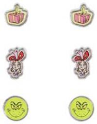 The Grinch Womens Girls Classic Cartoon Christmas 3pcs Stud Earring Set