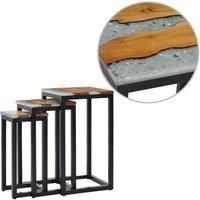 Nesting Tables 3 pcs Solid Teak Wood and Polyresin