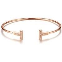 Tiffany Inspired Diamond T Bangle- Rose Gold!