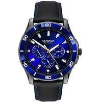 Sekonda Men'S Midnight Black Leather Upper Strap With Dark Blue Dial Watch