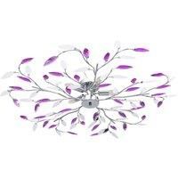 Ceiling Lamp with Acrylic Crystal Leaf Arms for 5 E14 Bulbs Purple