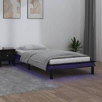 LED Bed Frame Black 90x190 cm Single Solid Wood