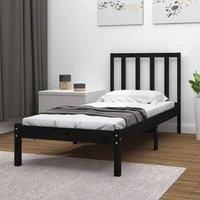 Bed Frame Black Solid Wood Pine 90x190 cm Single