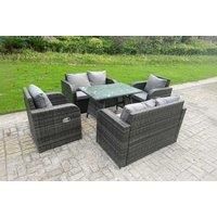 Outdoor Rattan Sofa Set Dining Table Reclining Chairs Love Sofa 6 Seater