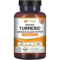 Organic Turmeric Curcumin 1440mg with Black Pepper & Ginger | Certified Organic by Soil Association |120 Vegan Turmeric Capsules High Strength (2 Month Supply) I Made in The UK by Prowise Healthcare