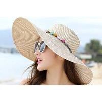 Women'S Straw Effect Wide Brim Hat - 4 Colours - Beige