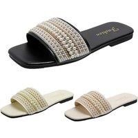 Women'S Pearl Studded Beach Sandals In 6 Sizes And 3 Colours - Black