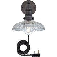 Brooklyn Glass Dome Wall Light, 8 Inch, Pewter Holder With Plug