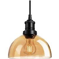 Brooklyn Tinted Glass Dome Pendant, 8 Inch, Amber, Black Holder