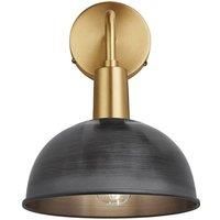 Sleek Dome Wall Light, 8 Inch, Pewter, Brass Holder