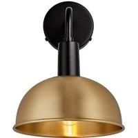 Sleek Dome Wall Light, 8 Inch, Brass, Black Holder